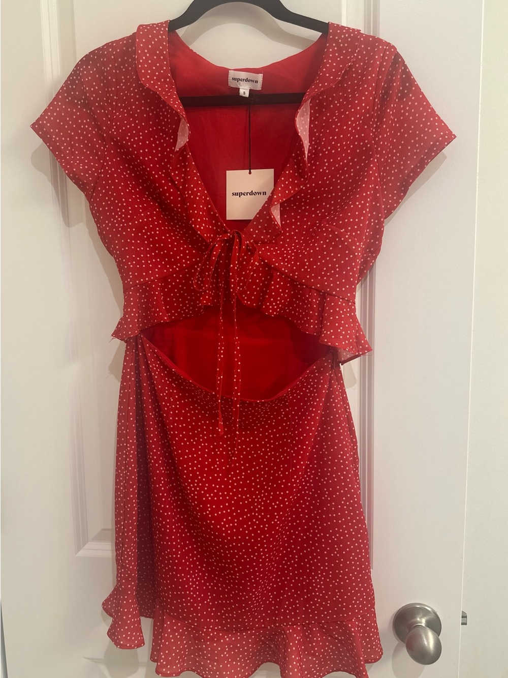 superdown Red Mini Dress with White Dot Print - Picture 6 of 9